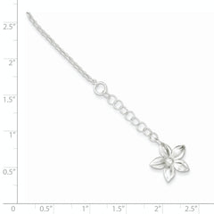 Sterling Silver Polished Flower 9in Plus 1in ext. Anklet