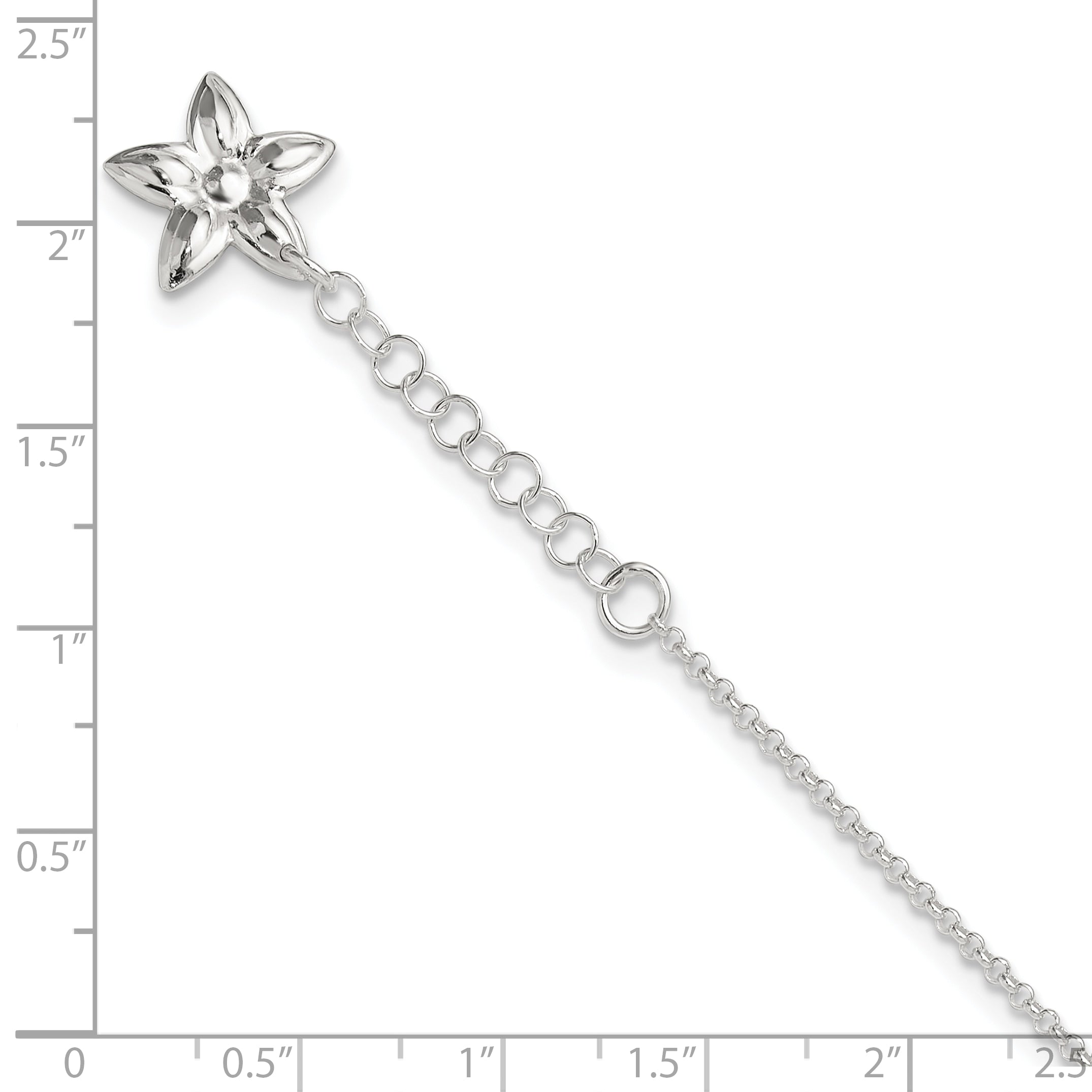 Sterling Silver Polished Flower 9in Plus 1in ext. Anklet