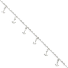 Sterling Silver Polished Anchors 9in Plus 1in Ext. Anklet