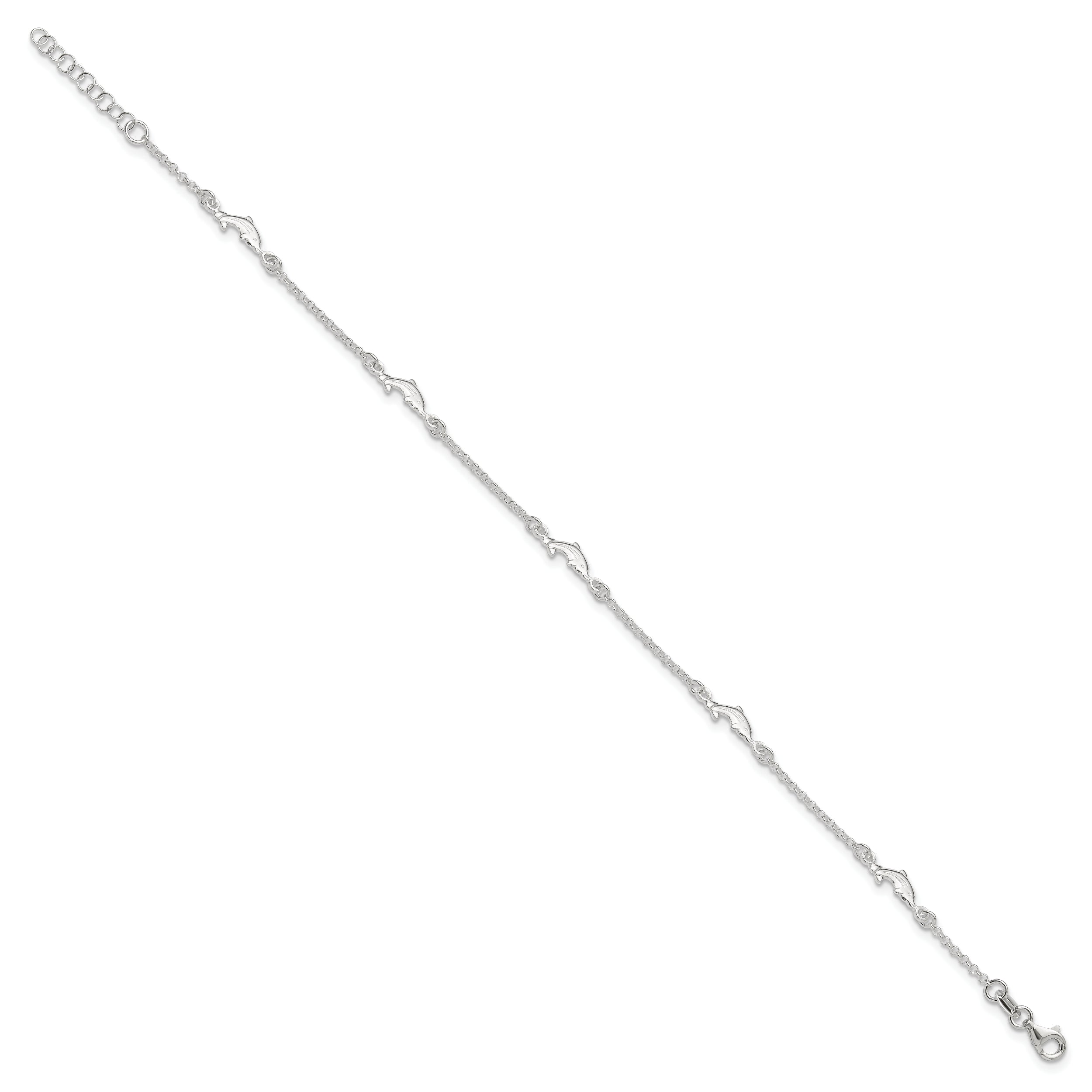 Sterling Silver Polished Dolphin 9in Plus1in Ext. Anklet