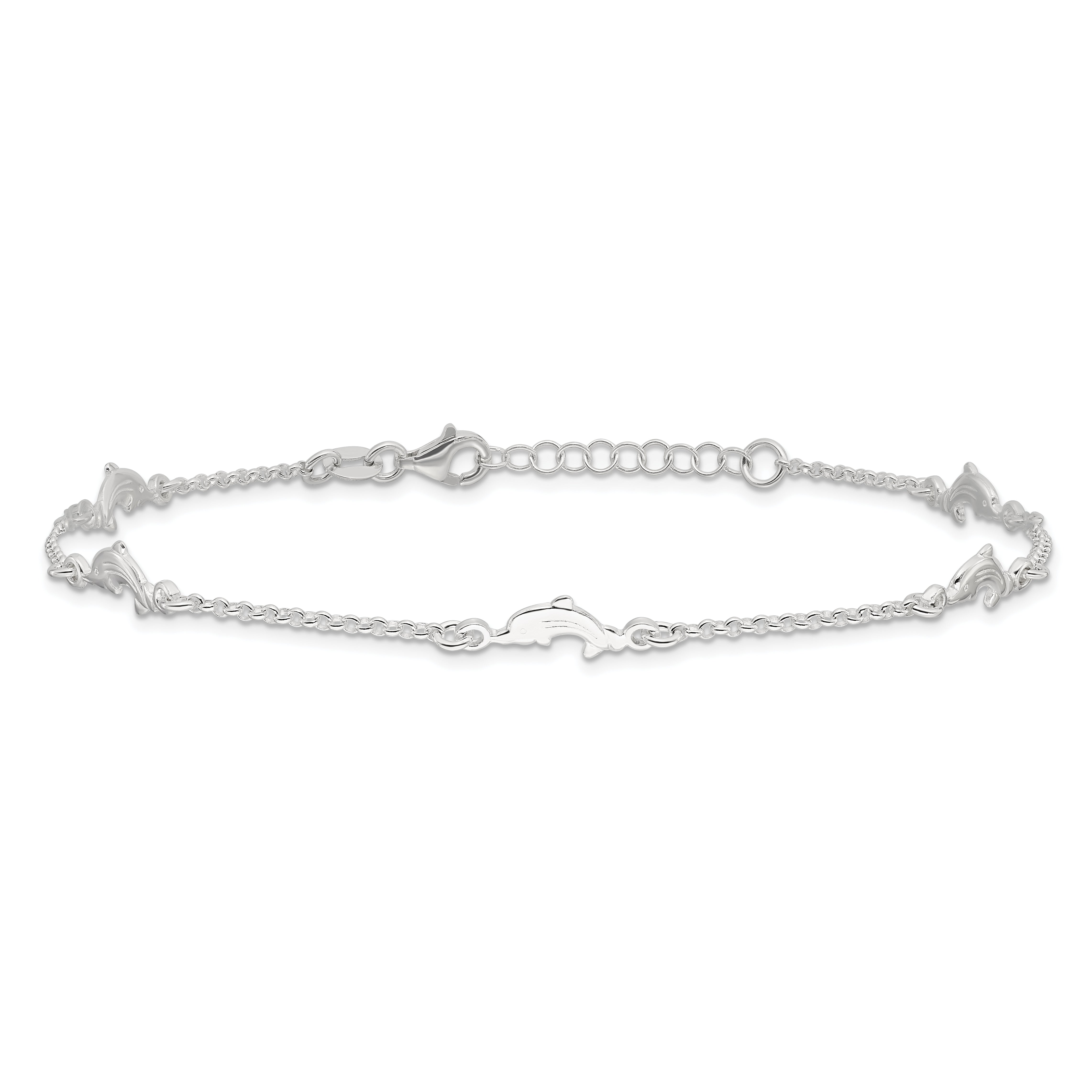 Sterling Silver Polished Dolphin 9in Plus1in Ext. Anklet