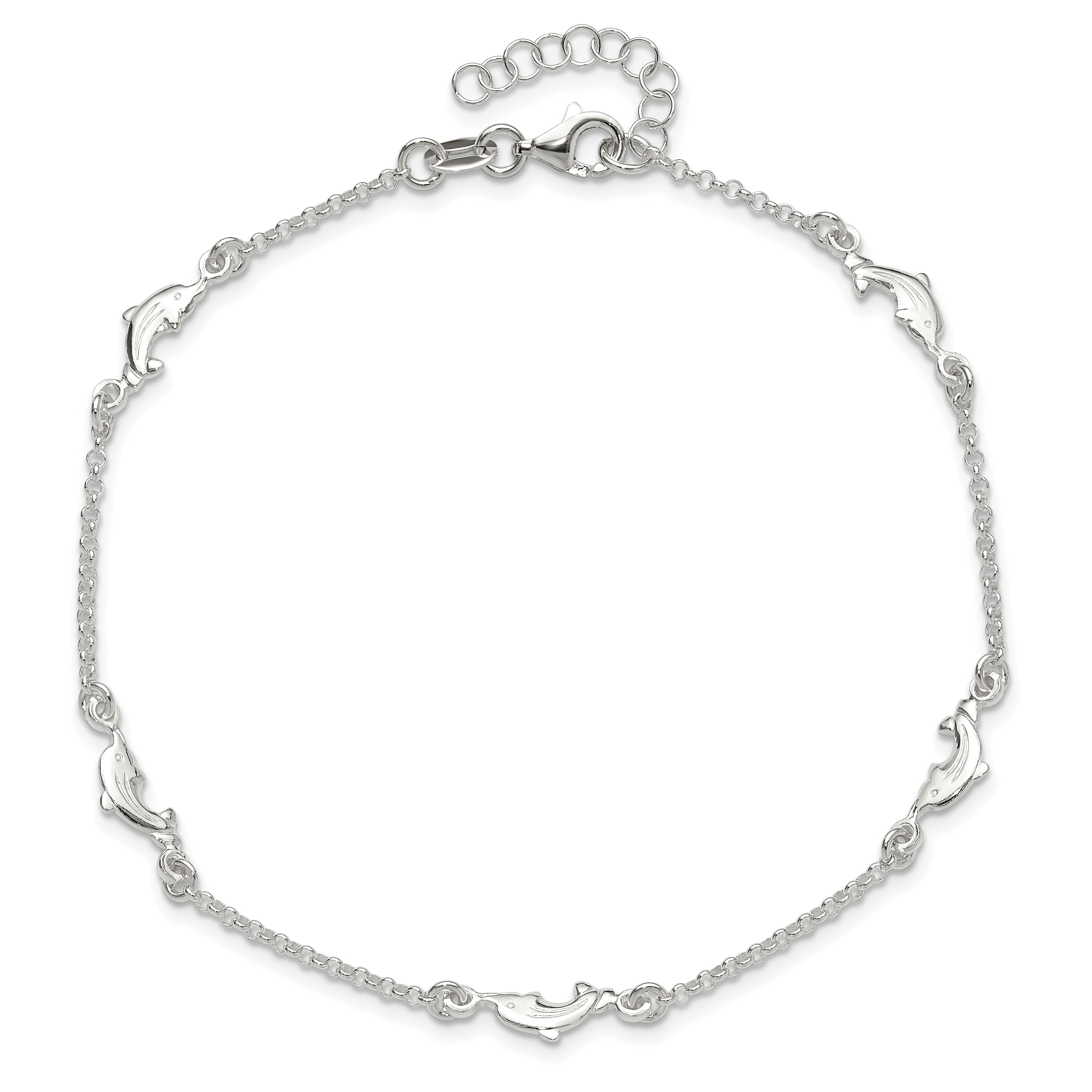 Sterling Silver Polished Dolphin 9in Plus1in Ext. Anklet