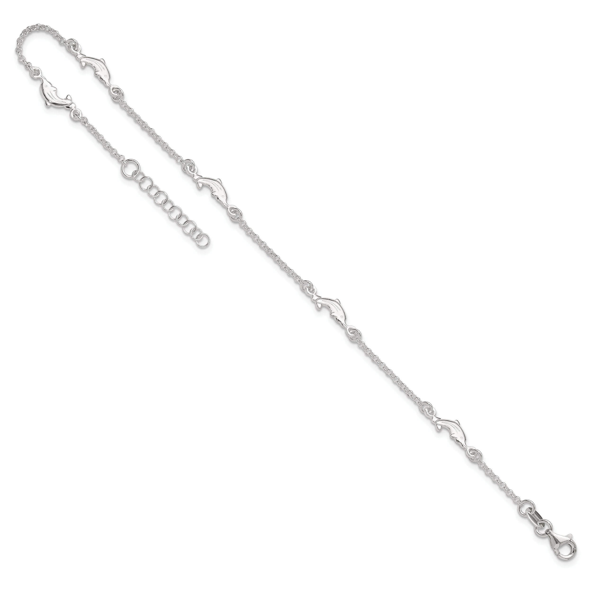 Sterling Silver Polished Dolphin 9in Plus1in Ext. Anklet