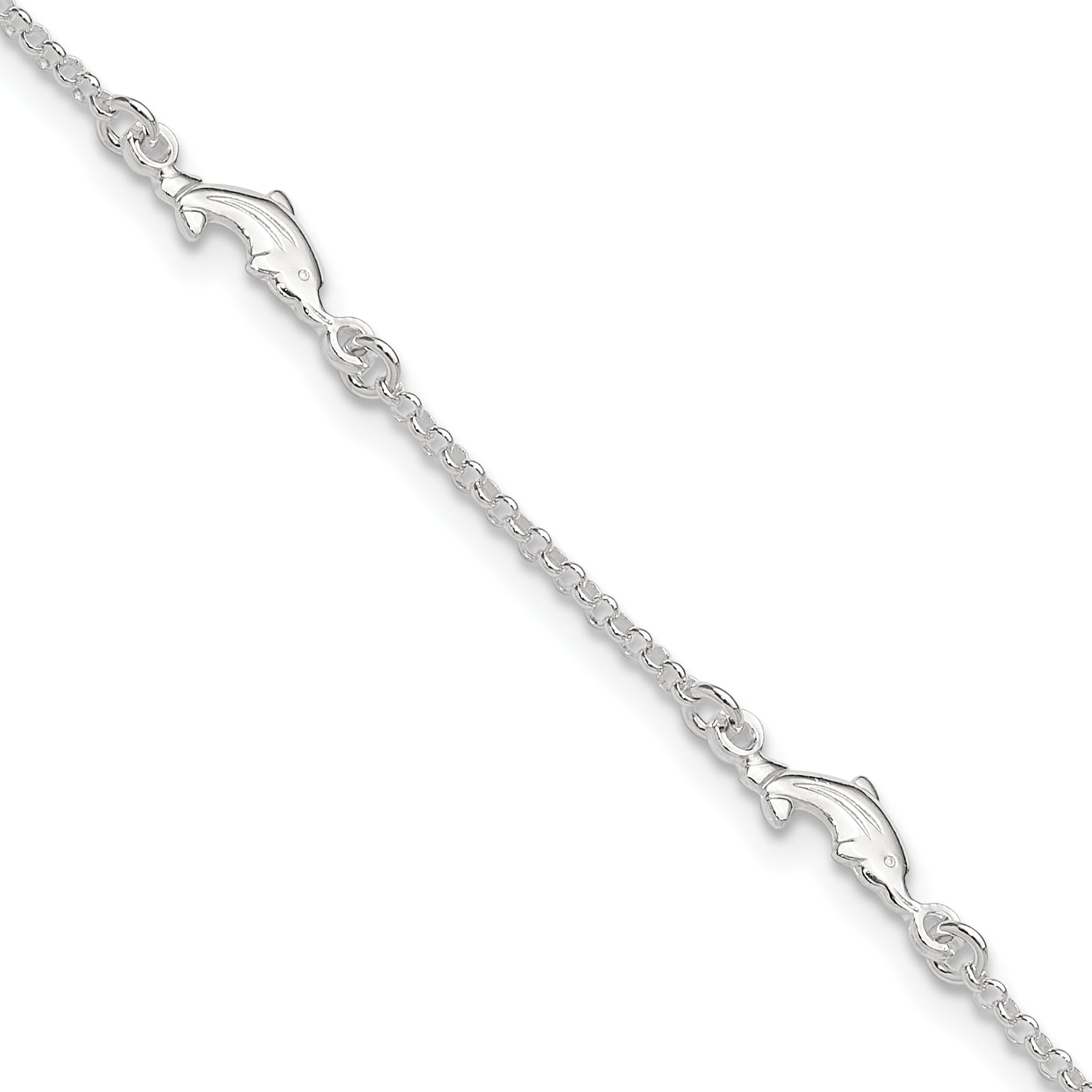 Sterling Silver Polished Dolphin 9in Plus1in Ext. Anklet