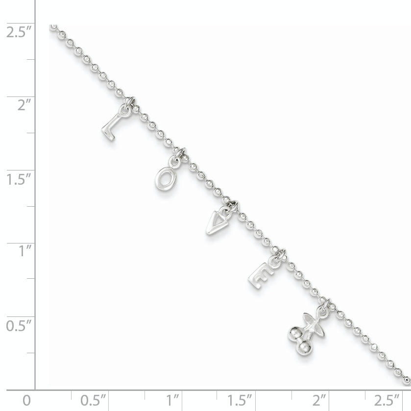 Sterling Silver LOVE 10 in Plus1 in Ext. Anklet