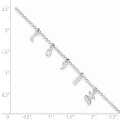 Sterling Silver LOVE 10 in Plus1 in Ext. Anklet