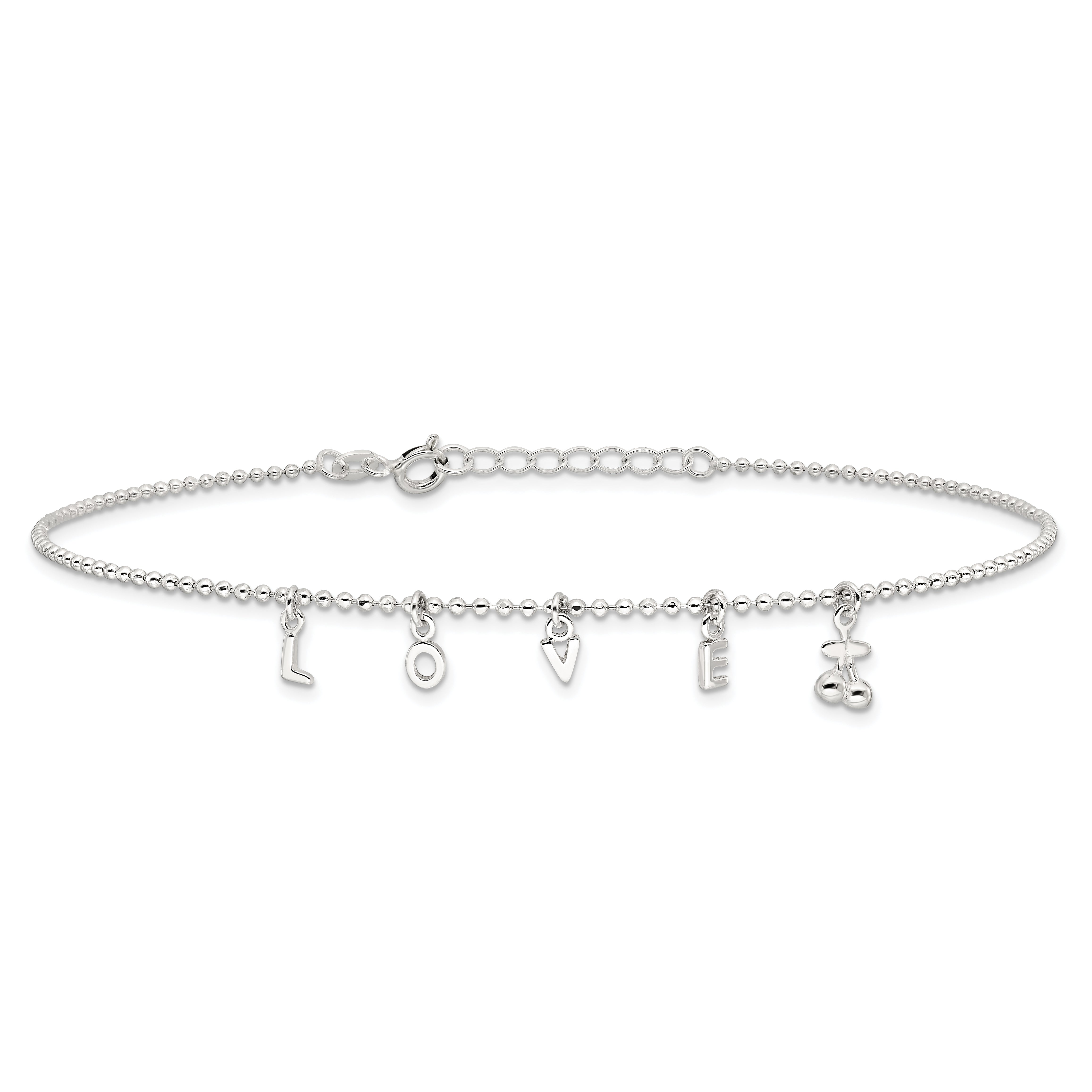 Sterling Silver LOVE 10 in Plus1 in Ext. Anklet