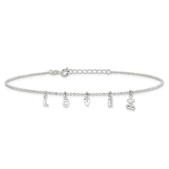 Sterling Silver LOVE 10 in Plus1 in Ext. Anklet