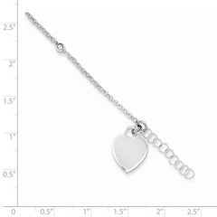 Sterling Silver Polished Bead and Heart 9in Plus 1in Ext. Anklet