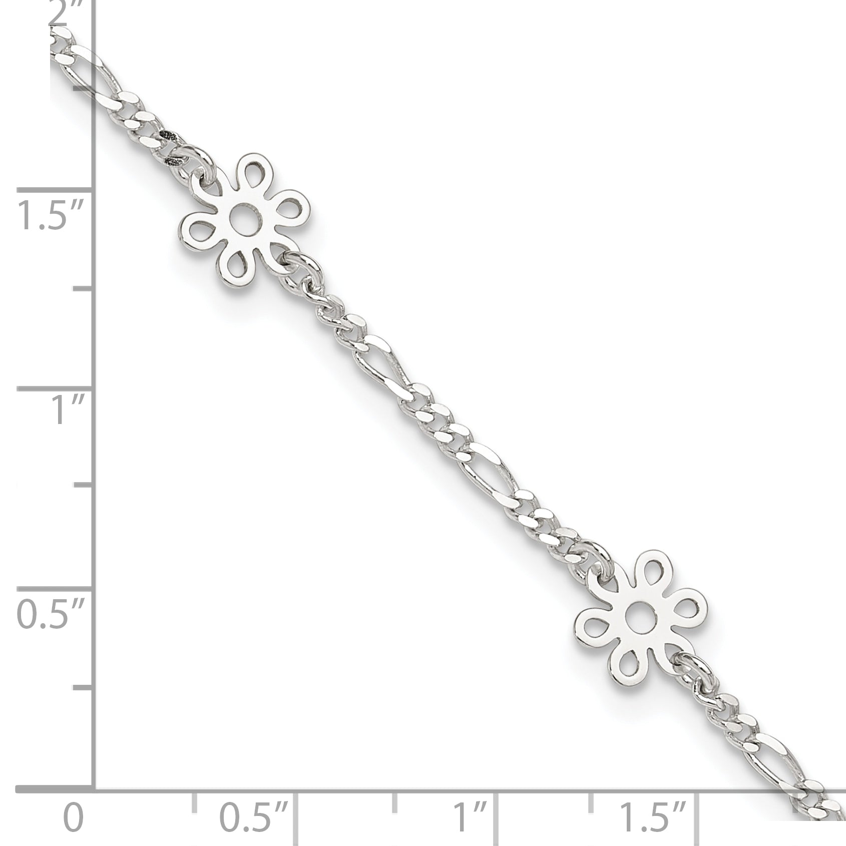 Sterling Silver Polished Flower 9in Plus 1in Ext. Anklet