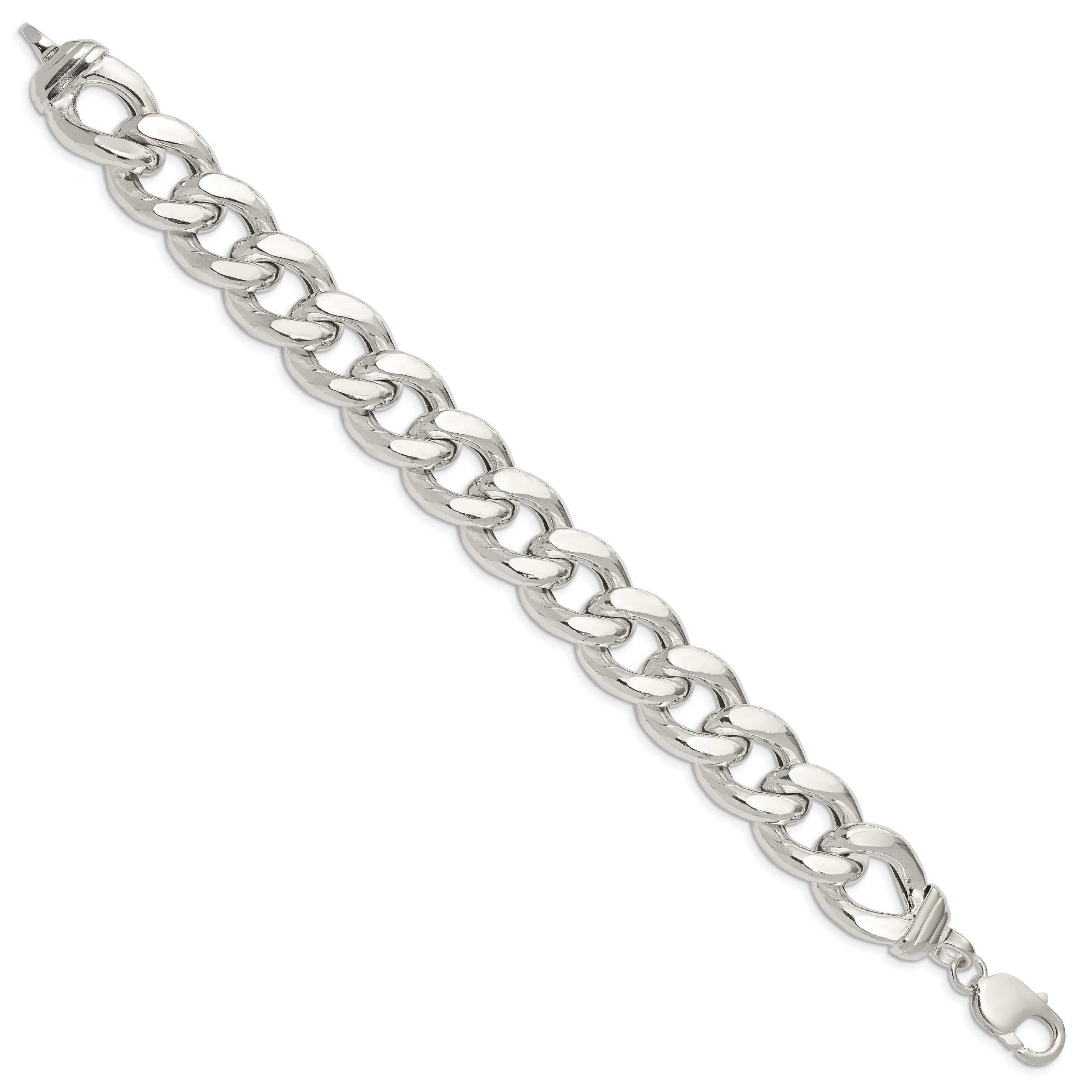 Sterling Silver Hollow Polished Curb Bracelet