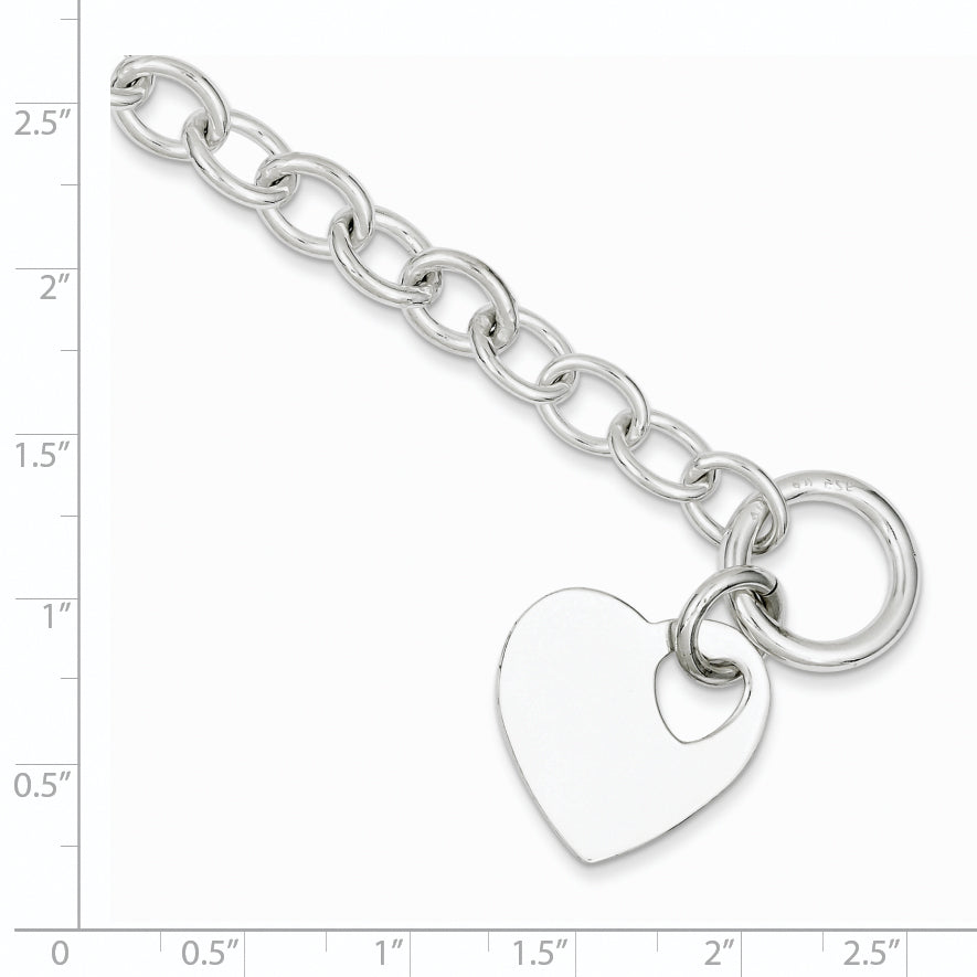 Sterling Silver Polished Engraveable Heart Bracelet