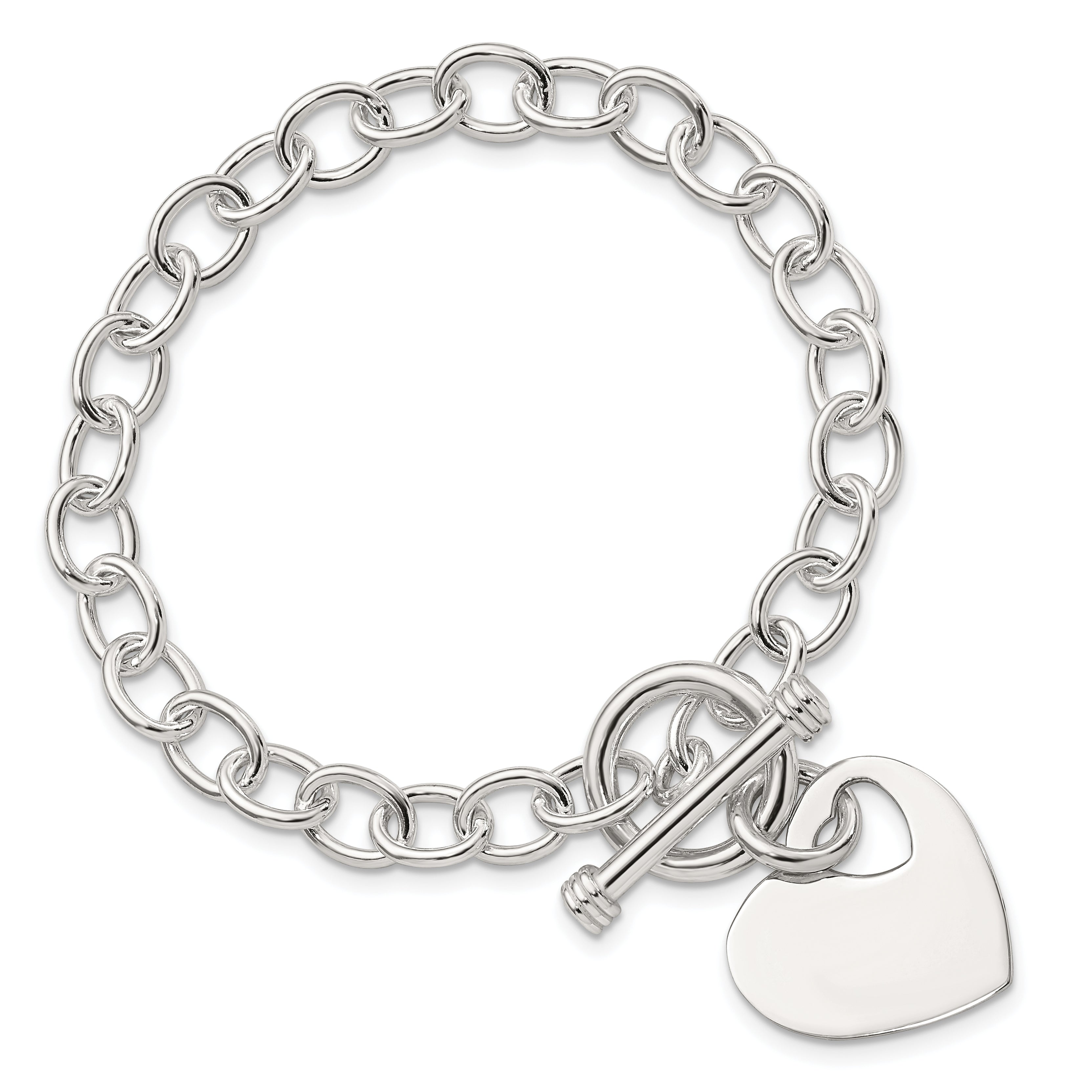 Sterling Silver Polished Engraveable Heart Bracelet