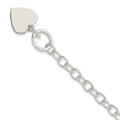 Sterling Silver Polished Engraveable Heart Charm Bracelet