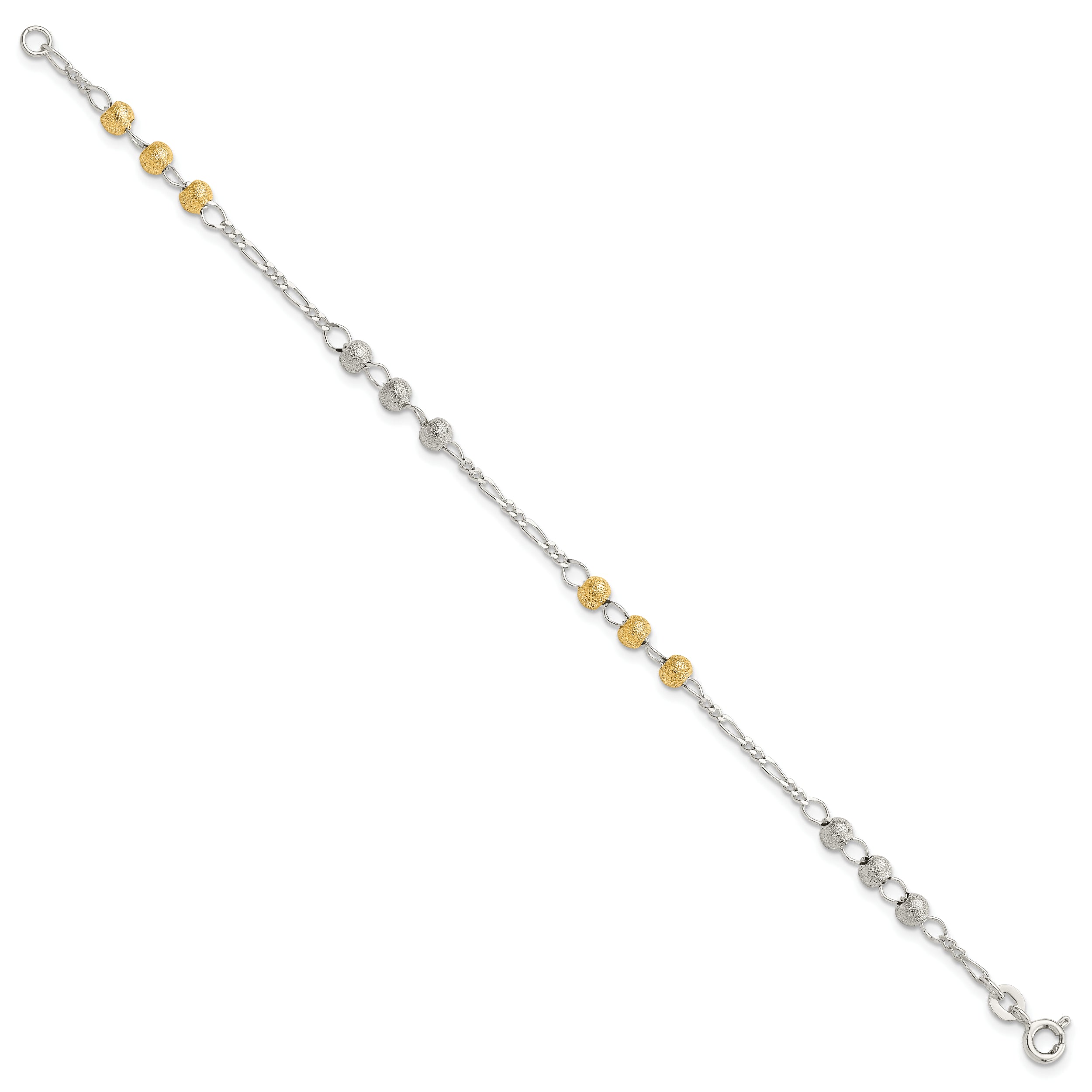 Sterling Silver Gold-tone Textured Beaded Bracelet