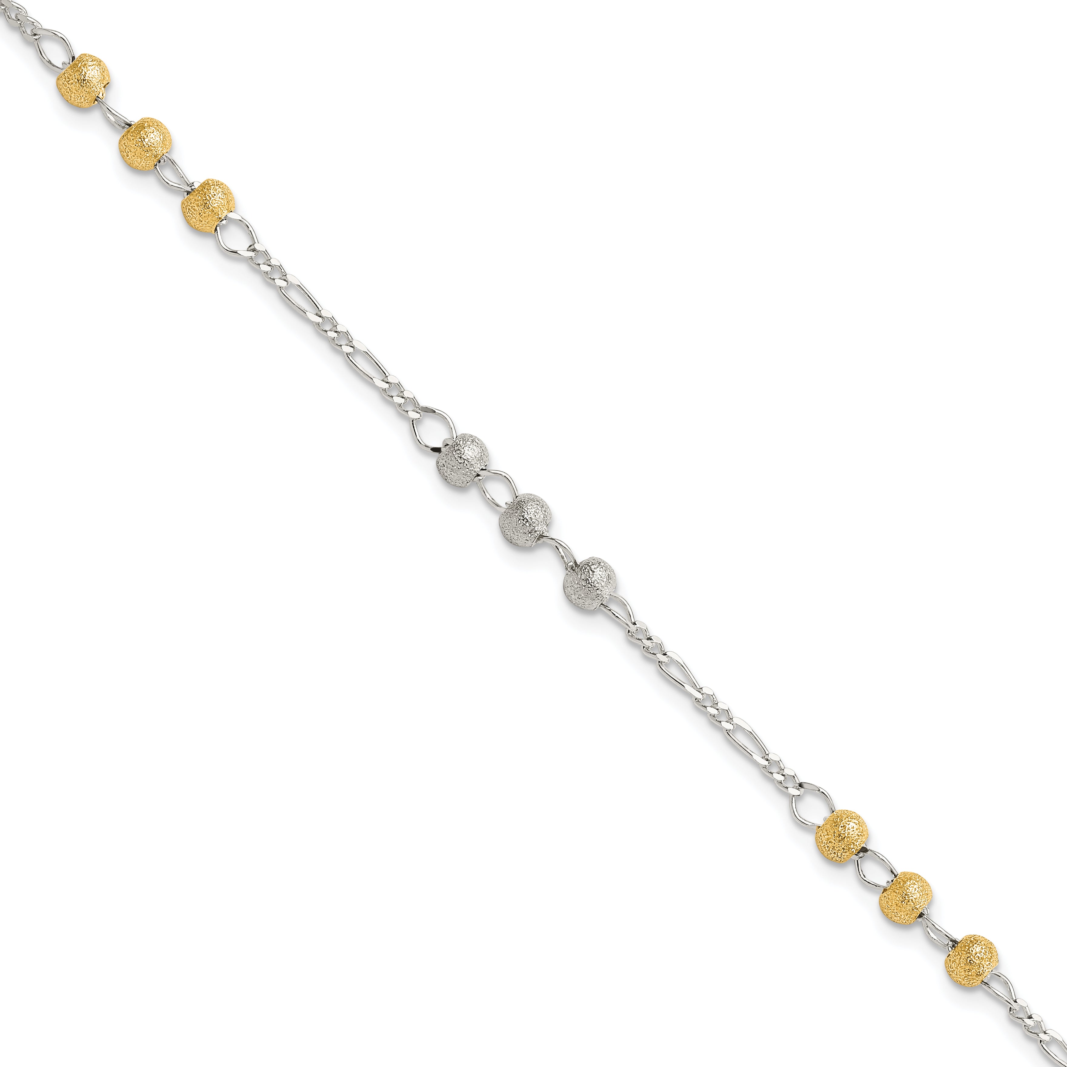 Sterling Silver Gold-tone Textured Beaded Bracelet