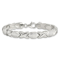 Sterling Silver Polished and Satin X and O Bracelet