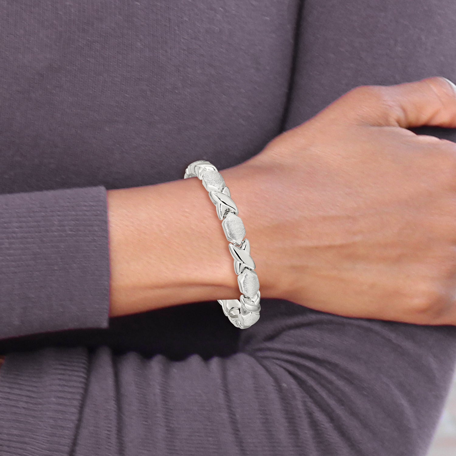 Sterling Silver Polished and Satin X and O Bracelet