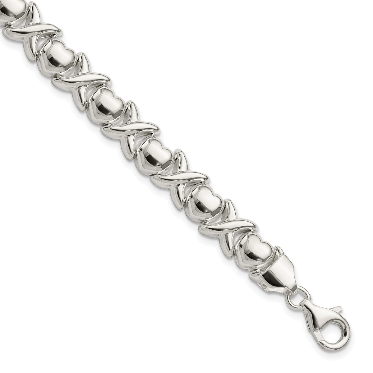 Sterling Silver Polished X and O Bracelet