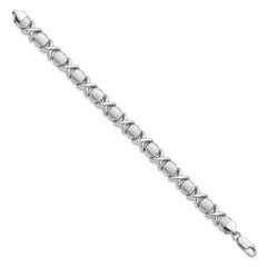 Sterling Silver Rhodium Polished and Brushed X and O Bracelet