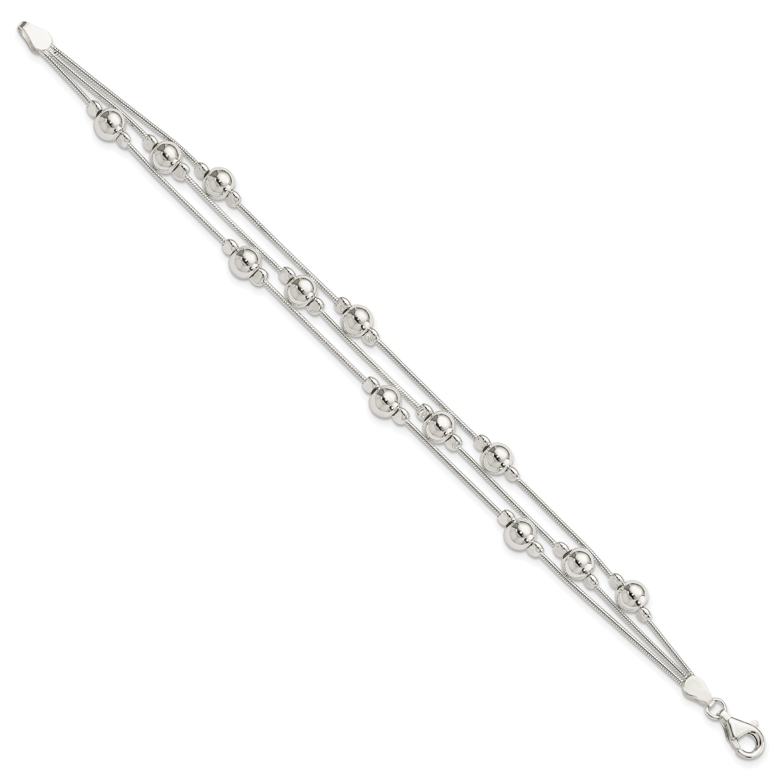 Sterling Silver Polished Bead Snake Chain Bracelet