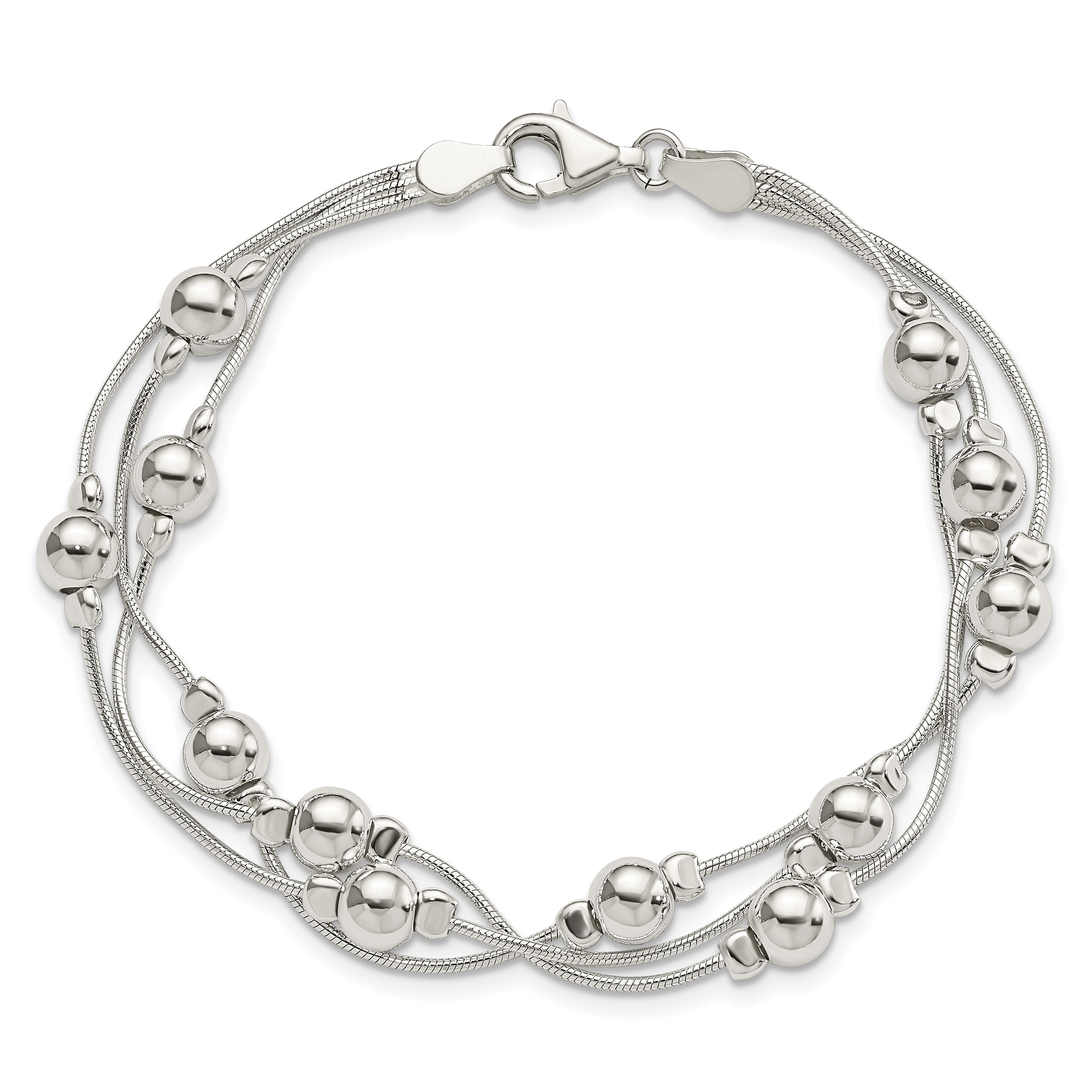 Sterling Silver Polished Bead Snake Chain Bracelet