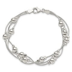 Sterling Silver Polished Bead Snake Chain Bracelet