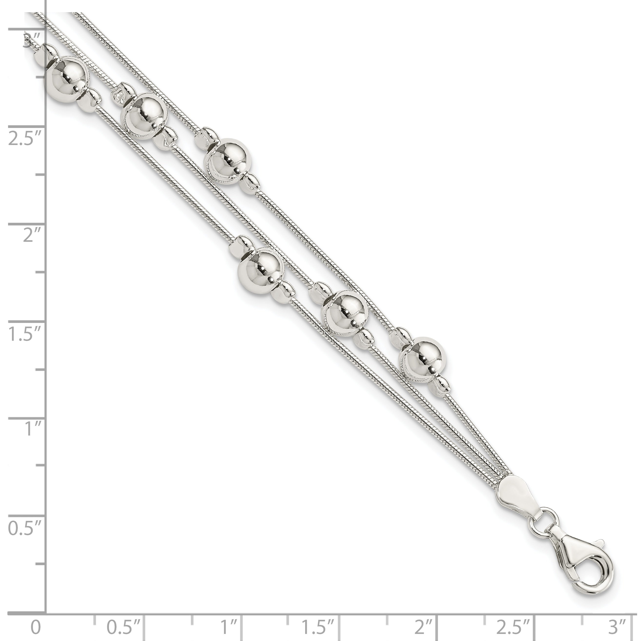 Sterling Silver Polished Bead Snake Chain Bracelet