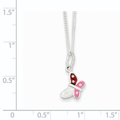 Sterling Silver Polished Pink, Red and White Enameled Butterfly Children's Necklace