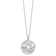 Sterling Silver Rhodium-plated Seahorse, Starfish and Shell Pendant