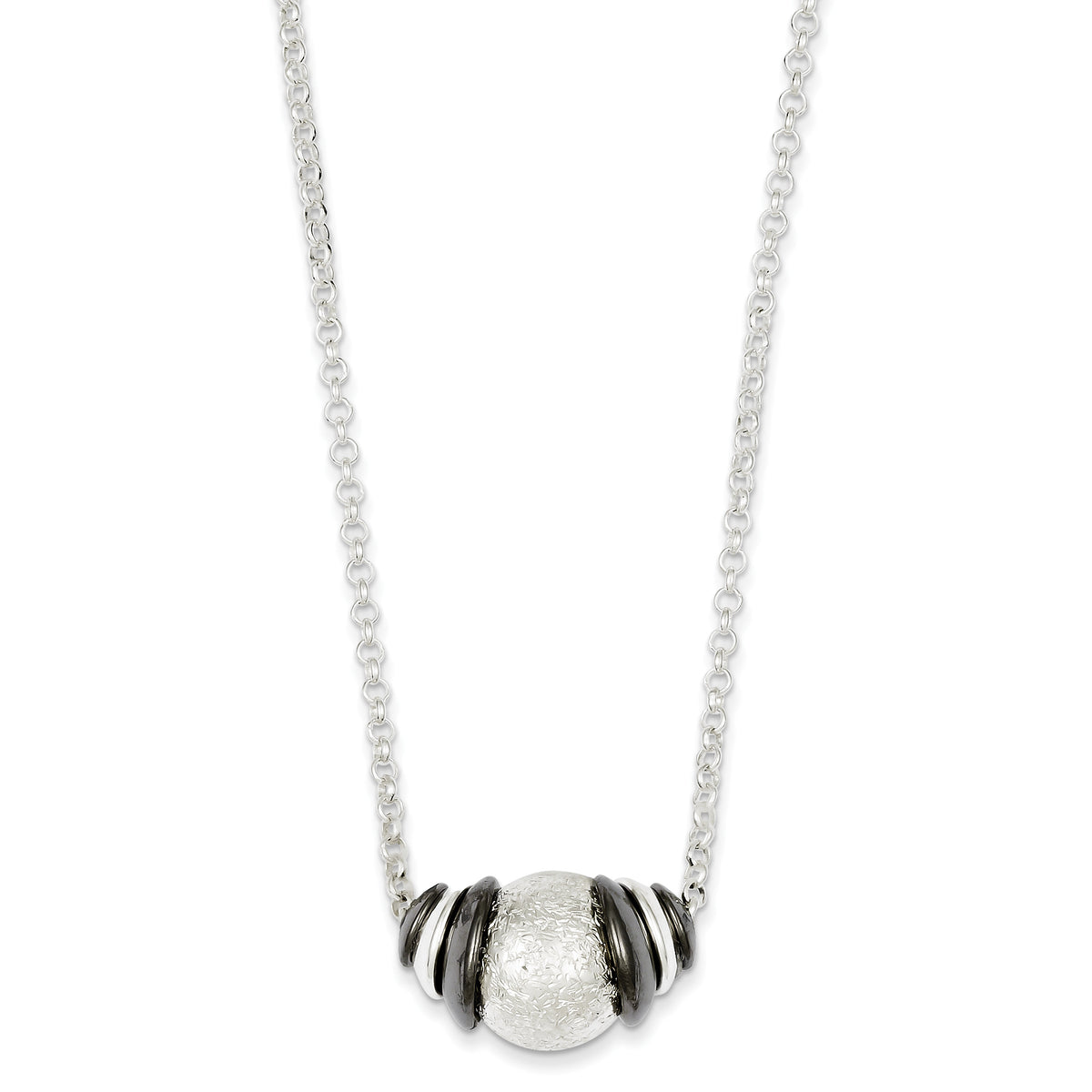 Sterling Silver & Black Rhodium Satin Textured w/1in Ext Necklace