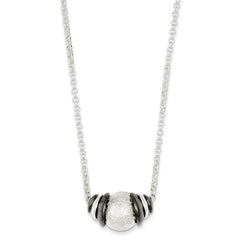 Sterling Silver & Black Rhodium Satin Textured w/1in Ext Necklace