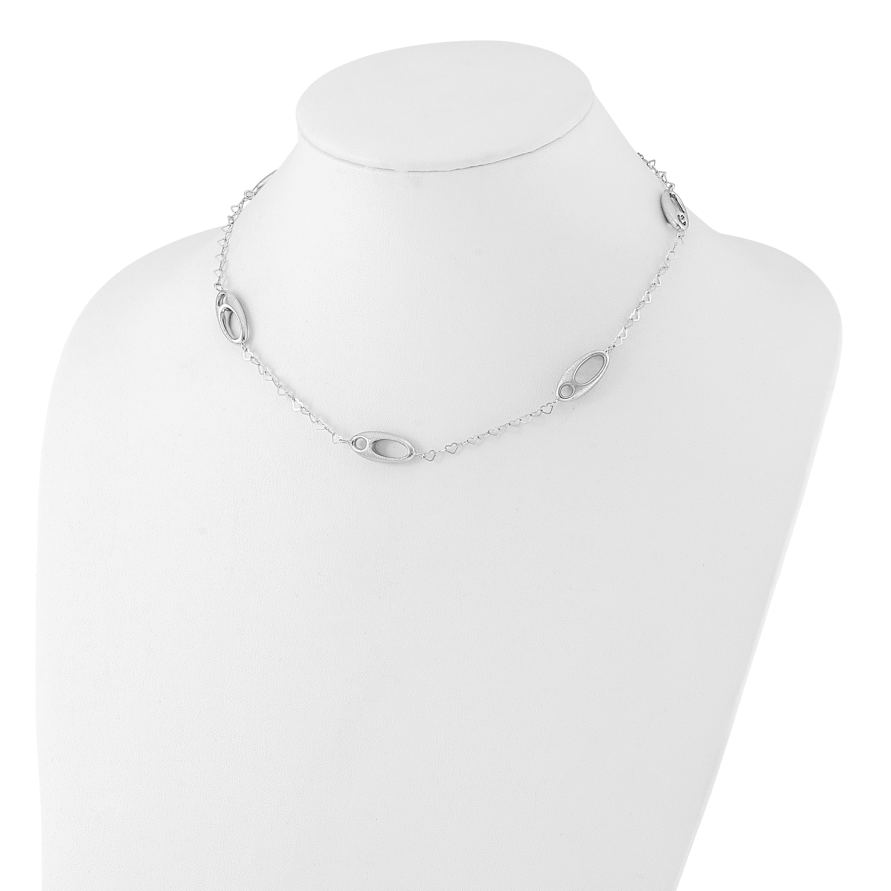 Sterling Silver Polished & Brushed Ovals and Heart Link Necklace