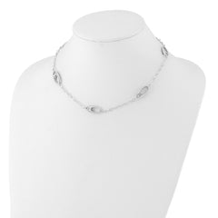 Sterling Silver Polished & Brushed Ovals and Heart Link Necklace