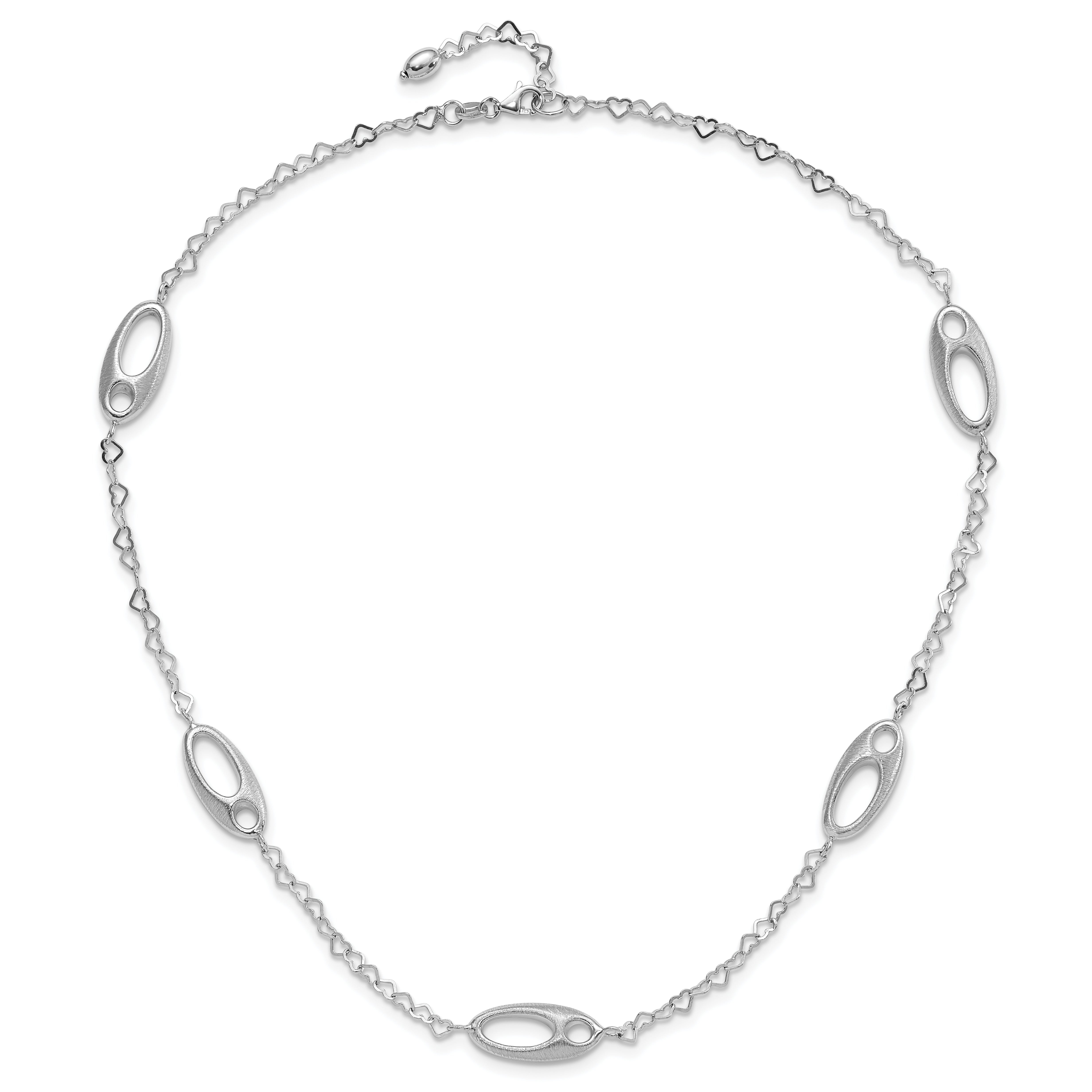 Sterling Silver Polished & Brushed Ovals and Heart Link Necklace