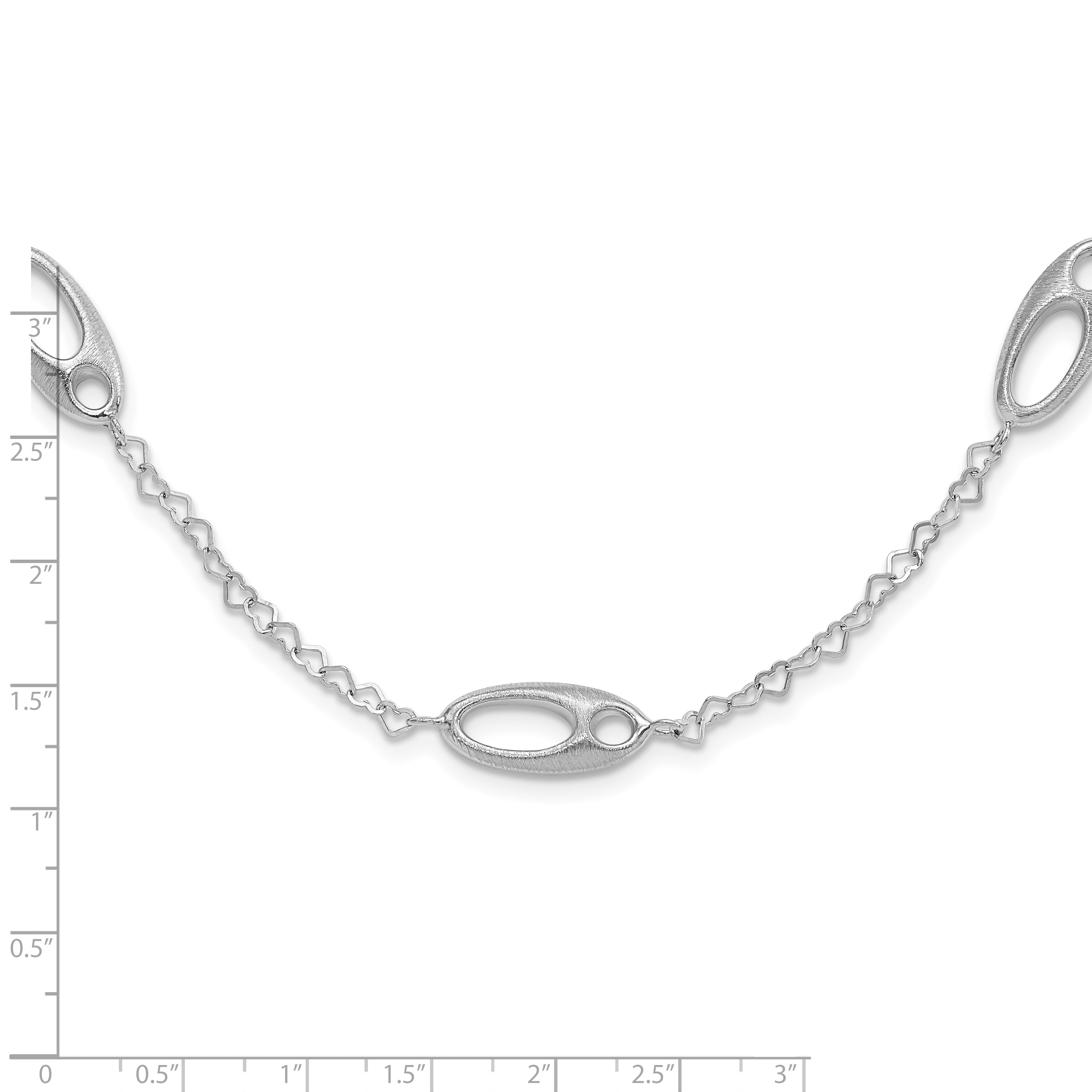 Sterling Silver Polished & Brushed Ovals and Heart Link Necklace