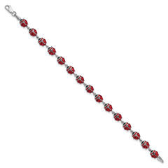 Sterling Silver Rhodium Polished Enameled Lady Bug Bracelet