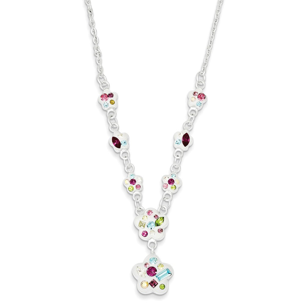 Sterling Silver Stellux Multi Crystal Flower w/ 2in Ext. Necklace