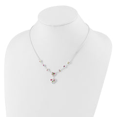 Sterling Silver Stellux Multicolor Crystal Heart w/ 2in Ext Necklace