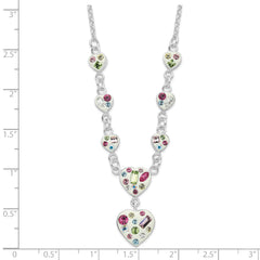 Sterling Silver Stellux Multicolor Crystal Heart w/ 2in Ext Necklace