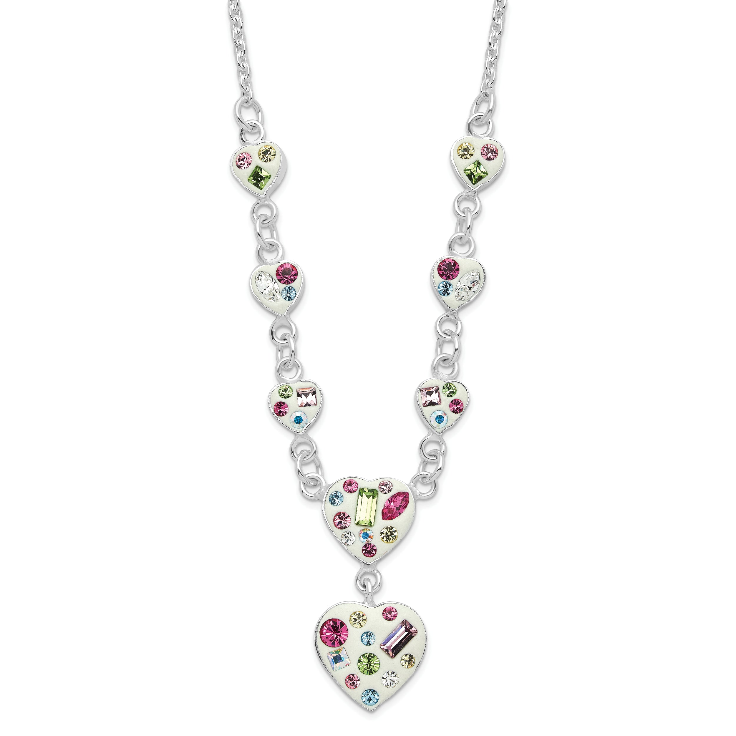 Sterling Silver Stellux Multicolor Crystal Heart w/ 2in Ext Necklace