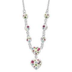 Sterling Silver Stellux Multicolor Crystal Heart w/ 2in Ext Necklace