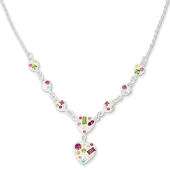 Sterling Silver Stellux Multi Crystal Heart w/ 2 IN Ext Necklace