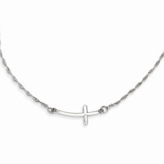 Sterling Silver Rhodium-plated Small Sideways Curved Cross Necklace