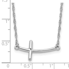 Sterling Silver Rhodium-plated Large Sideways Curved Cross Necklace