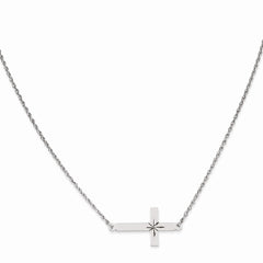 Sterling Silver Rhodium-plated Large D/C Sideways Cross Necklace