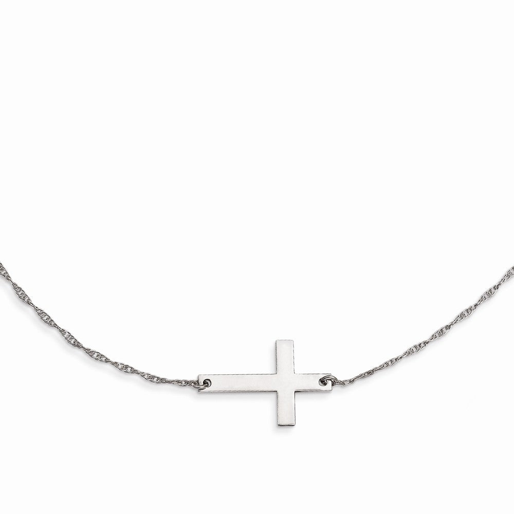 Sterling Silver Rhodium-plated Large Sideways Cross Necklace