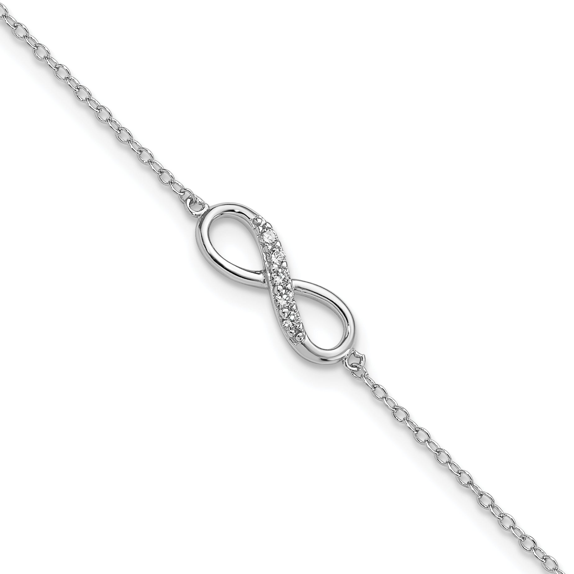 Sterling Silver Rhodium-plated with CZ Infinity w/ 1 IN EXT Bracelet