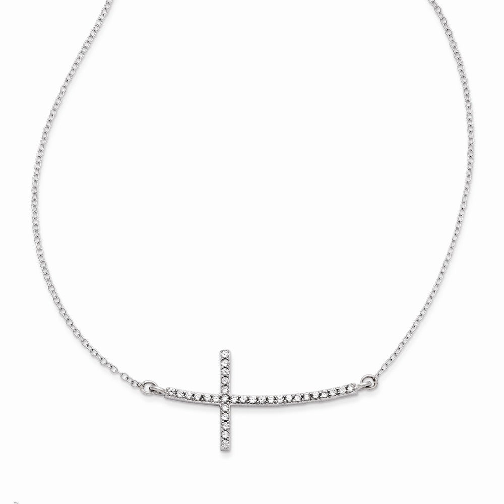 Sterling Silver with CZ Sideways Cross w/ 2 IN EXT Necklace