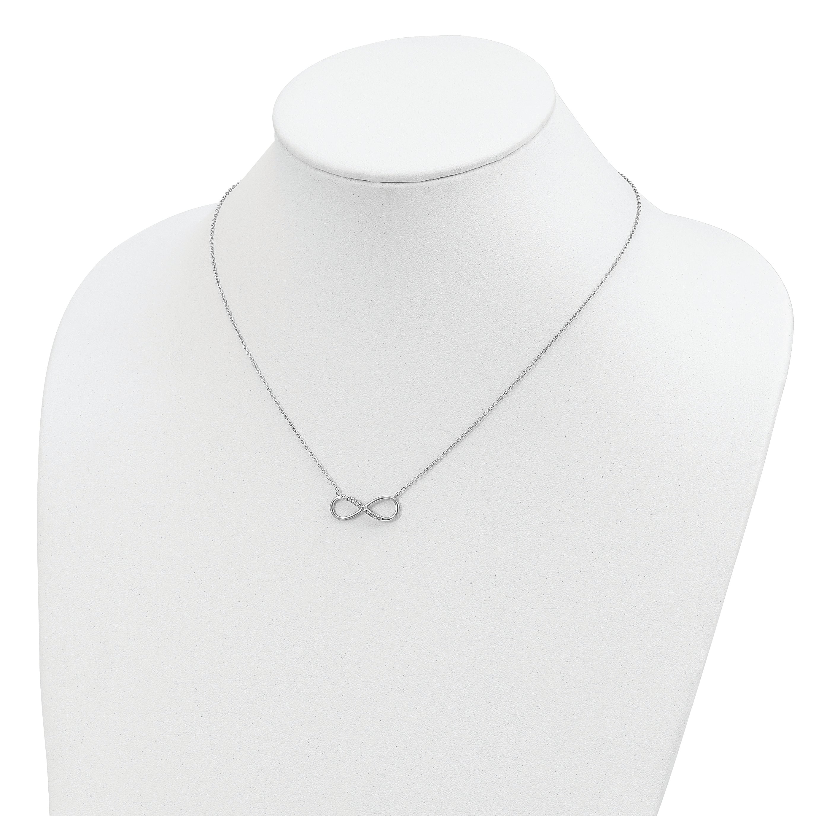 Sterling Silver Rhodium-plated with CZ Infinity w/ 2 IN EXT Necklace